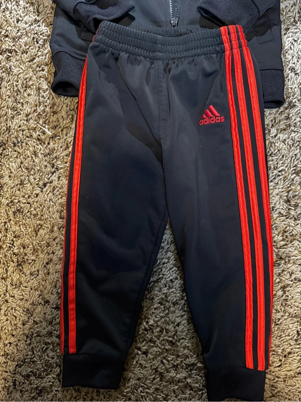 Adidas Toddler Tracksuit Black with Red Three-Stripe Detail